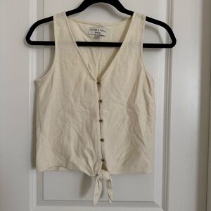 Texture & Thread Madewell Ivory Button-Front Tie Tank Top, XS